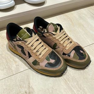 Valentino Garavani Rockrunner printed canvas, suede and leather sneakers